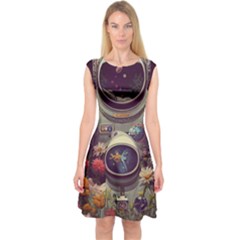 Astronaut Universe Planting Flowers Cosmos Art Capsleeve Midi Dress by Pakemis