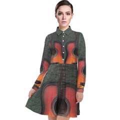 Guitar Ropes Music Instrument Sound Melody Long Sleeve Chiffon Shirt Dress by Pakemis