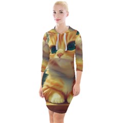 Cute Cat Cat Feline 3d Quarter Sleeve Hood Bodycon Dress by Pakemis