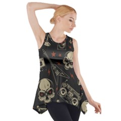 Grunge Seamless Pattern With Skulls Side Drop Tank Tunic by Pakemis