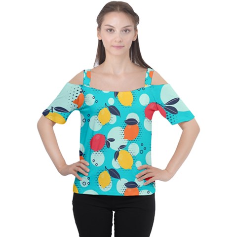 Pop Art Style Citrus Seamless Pattern Cutout Shoulder Tee by Pakemis