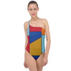 Dotted Colors Background Pop Art Style Vector Classic One Shoulder Swimsuit