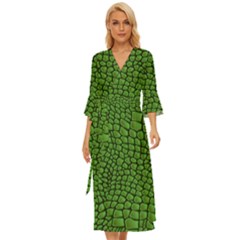 Seamless Pattern Crocodile Leather Midsummer Wrap Dress by Pakemis