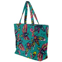 Vintage Colorful Insects Seamless Pattern Zip Up Canvas Bag by Pakemis