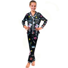 Memphis Design Seamless Pattern Kid s Satin Long Sleeve Pajamas Set by Pakemis