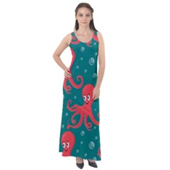 Cute Smiling Red Octopus Swimming Underwater Sleeveless Velour Maxi Dress by Pakemis