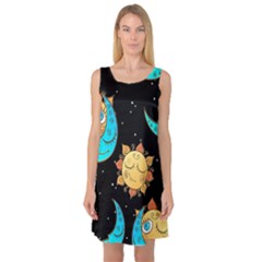 Seamless Pattern With Sun Moon Children Sleeveless Satin Nightdress