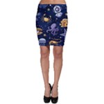 Marine Seamless Pattern Thin Line Memphis Style Bodycon Skirt