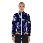 Marine Seamless Pattern Thin Line Memphis Style Women s Bomber Jacket