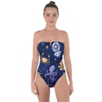 Marine Seamless Pattern Thin Line Memphis Style Tie Back One Piece Swimsuit