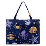 Marine Seamless Pattern Thin Line Memphis Style Zipper Medium Tote Bag