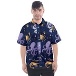 Marine Seamless Pattern Thin Line Memphis Style Men s Short Sleeve Shirt