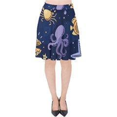 Marine Seamless Pattern Thin Line Memphis Style Velvet High Waist Skirt by Pakemis