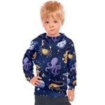 Marine Seamless Pattern Thin Line Memphis Style Kids  Hooded Pullover