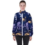 Marine Seamless Pattern Thin Line Memphis Style Women s High Neck Windbreaker