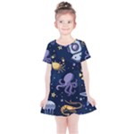 Marine Seamless Pattern Thin Line Memphis Style Kids  Simple Cotton Dress