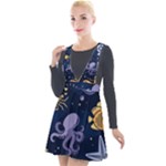 Marine Seamless Pattern Thin Line Memphis Style Plunge Pinafore Velour Dress