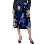 Marine Seamless Pattern Thin Line Memphis Style Classic Velour Midi Skirt 