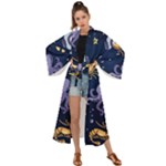 Marine Seamless Pattern Thin Line Memphis Style Maxi Kimono