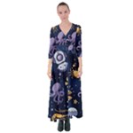 Marine Seamless Pattern Thin Line Memphis Style Button Up Maxi Dress