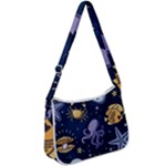 Marine Seamless Pattern Thin Line Memphis Style Zip Up Shoulder Bag