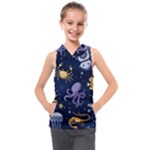 Marine Seamless Pattern Thin Line Memphis Style Kids  Sleeveless Hoodie