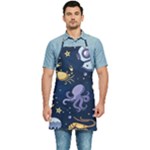 Marine Seamless Pattern Thin Line Memphis Style Kitchen Apron