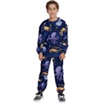 Marine Seamless Pattern Thin Line Memphis Style Kids  Sweatshirt set