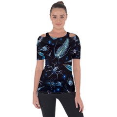 Colorful Abstract Pattern Consisting Glowing Lights Luminescent Images Marine Plankton Dark Backgrou Shoulder Cut Out Short Sleeve Top by Pakemis