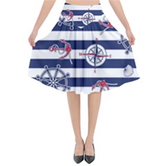 Seamless Marine Pattern Flared Midi Skirt by Pakemis