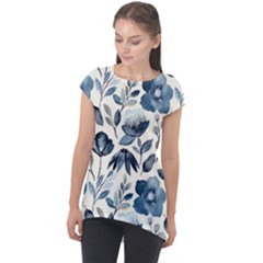 Indigo-watercolor-floral-seamless-pattern Cap Sleeve High Low Top by Pakemis