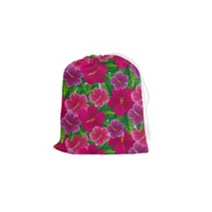 Background-cute-flowers-fuchsia-with-leaves Drawstring Pouch (small)