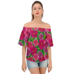 Background-cute-flowers-fuchsia-with-leaves Off Shoulder Short Sleeve Top by Pakemis