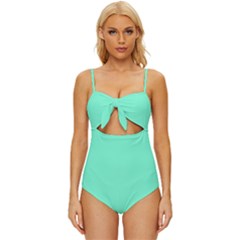 Color Aquamarine Knot Front One-piece Swimsuit by Kultjers