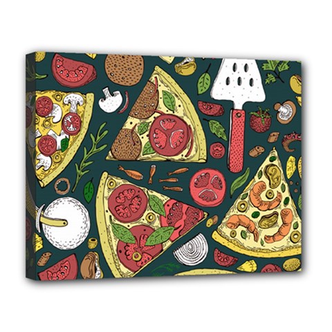 Vector-seamless-pizza-slice-pattern-hand-drawn-pizza-illustration-great-pizzeria-menu-background Canvas 14  X 11  (stretched) by Pakemis