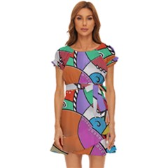 Modern Art Puff Sleeve Frill Dress by gasi
