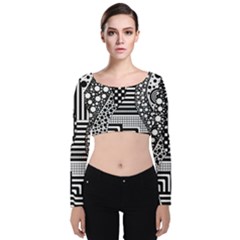 Black And White Velvet Long Sleeve Crop Top by gasi