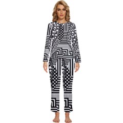 Black And White Womens  Long Sleeve Lightweight Pajamas Set by gasi