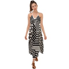 Black And White Halter Tie Back Dress 