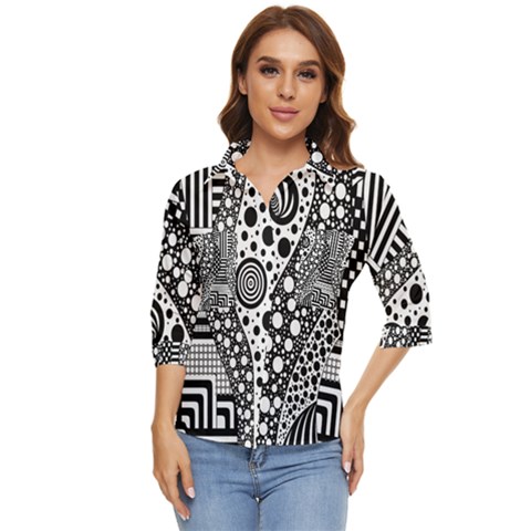 Black And White Women s Quarter Sleeve Pocket Shirt by gasi