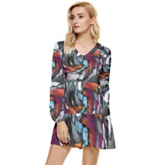 Abstract Art Tiered Long Sleeve Mini Dress by gasi
