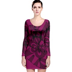 Aubergine Zendoodle Long Sleeve Velvet Bodycon Dress