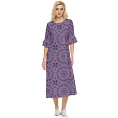 Kaleidoscope Scottish Violet Double Cuff Midi Dress by Mazipoodles