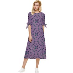 Kaleidoscope Scottish Violet Bow Sleeve Chiffon Midi Dress by Mazipoodles