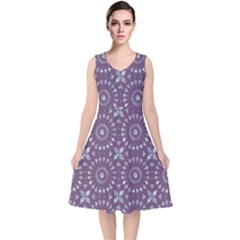 Kaleidoscope Plum V-neck Midi Sleeveless Dress  by Mazipoodles