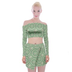 Kaleidoscope Peaceful Green Off Shoulder Top With Mini Skirt Set by Mazipoodles