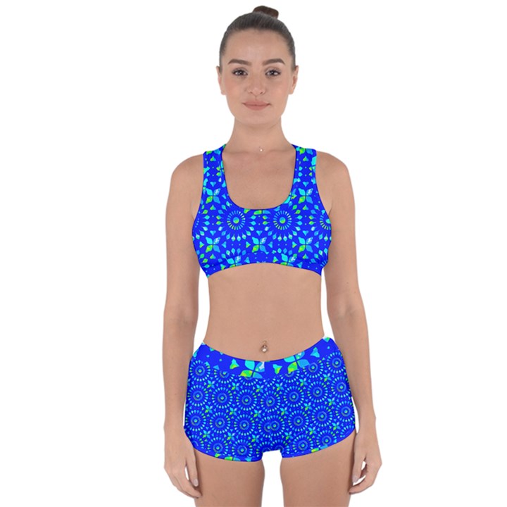 Kaleidoscope Royal Blue Racerback Boyleg Bikini Set