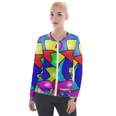 Colorful Abstract Art Velvet Zip Up Jacket by gasi