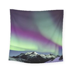 Aurora Stars Sky Mountains Snow Aurora Borealis Square Tapestry (small) by Uceng