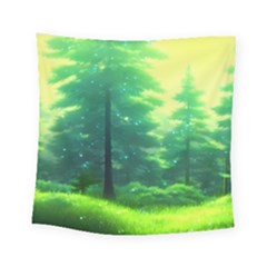 Anime Forrest Nature Fantasy Sunset Trees Woods Square Tapestry (small) by Uceng